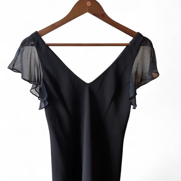 Jones New York Black Chiffon Flutter Sleeve Midi Dress – Size 4 - Picture 3 of 6